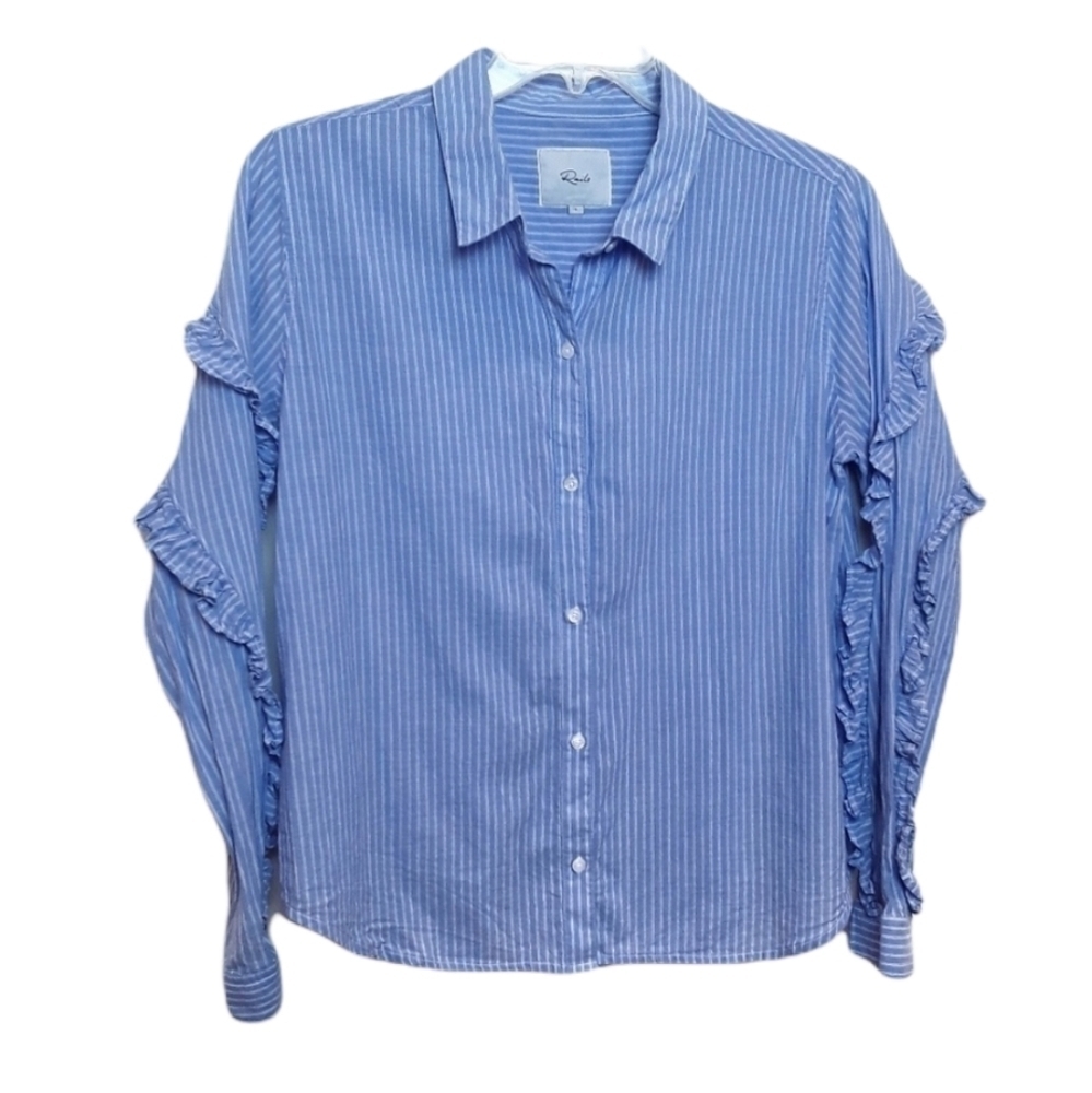 Rails | Striped Ruffle Sleeve Button Down Blouse - image 2